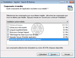 Paramétrage des composants de Spybot Search and Destroy à installer