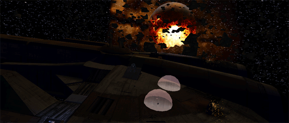 Star Wars - Kotor 2 - Extérieur Ebon Hawk - Vue sur Péragus explosée
